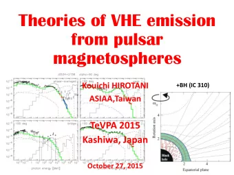 Theories of VHE emission  from pulsar  magnetospheres  Kouichi HIROTANI  +BH (IC 310)  ASIAA,Taiwan