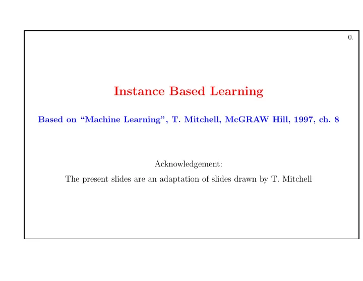 instance based learning