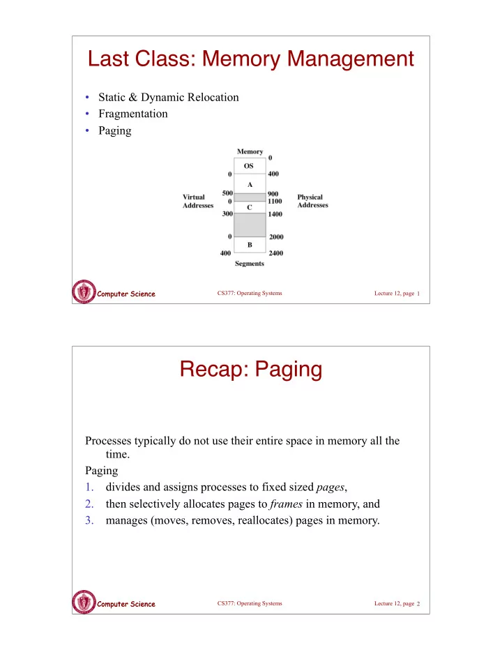 last class memory management