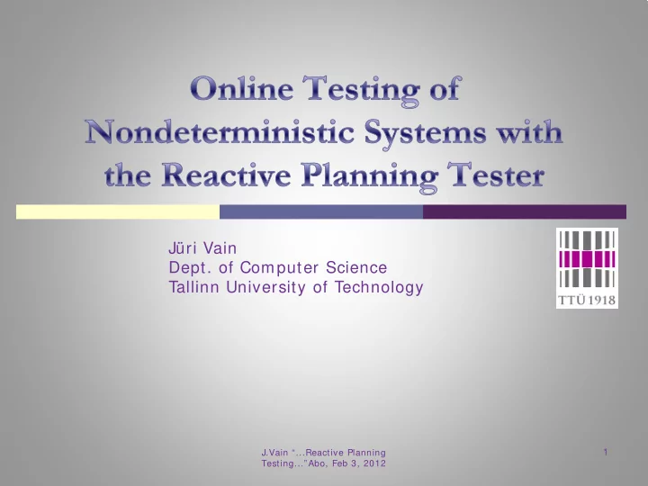 j ri vain dept of computer science tallinn university of