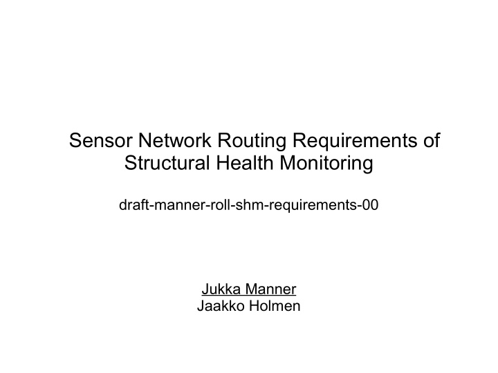 sensor network routing requirements of structural health