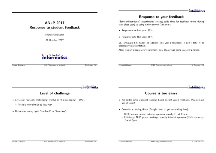 response to your feedback