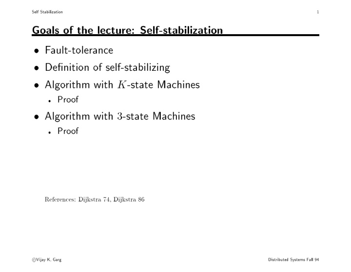 self stabilization 1 goals of the lecture self stabili