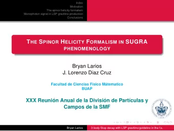T HE S PINOR H ELICITY F ORMALISM IN SUGRA  PHENOMENOLOGY  Bryan Larios  J. Lorenzo Diaz Cruz