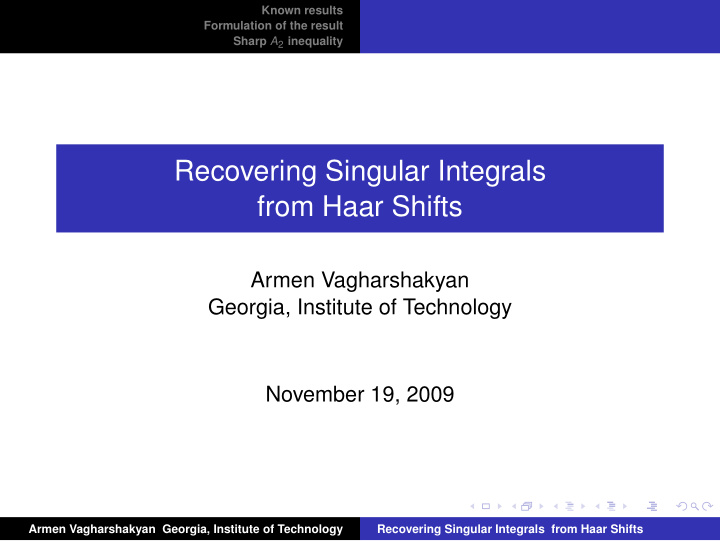 recovering singular integrals from haar shifts
