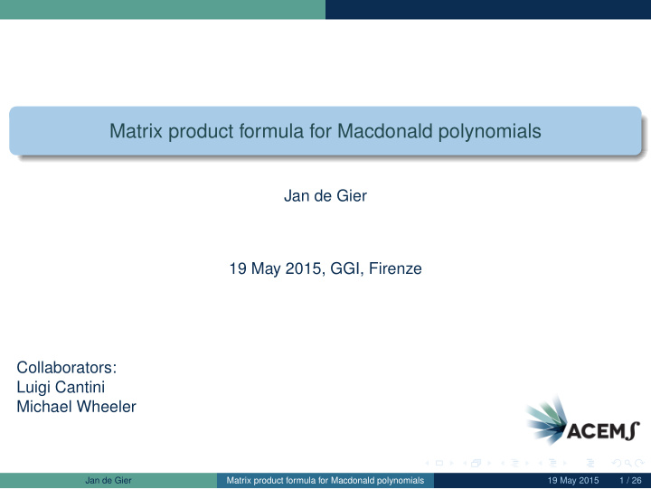matrix product formula for macdonald polynomials