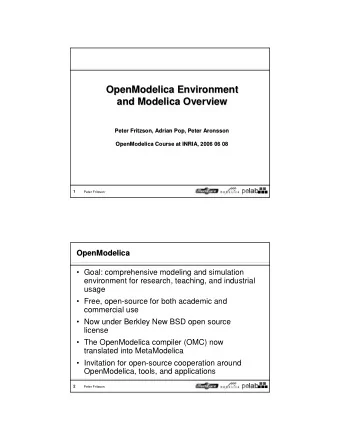 OpenModelica Environment  OpenModelica Environment  and Modelica Overview  and Modelica Overview