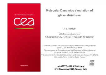Molecular Dynamics simulation of  glass structures J.-M. Delaye 1  with the contributions of T.