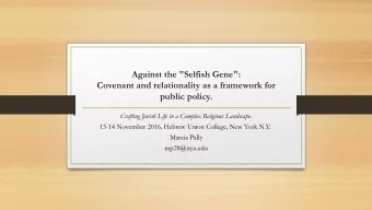 Covenant and relationality as a framework for  public policy. Crafting Jewish Life in a Complex