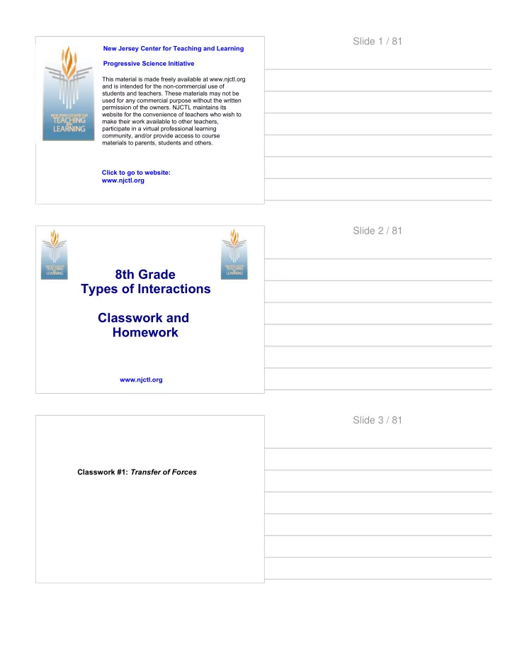 8th grade types of interactions classwork and homework