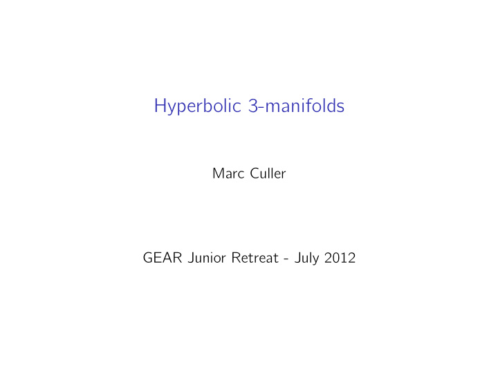 hyperbolic 3 manifolds