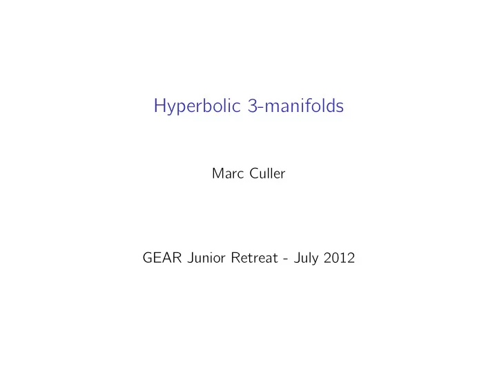 hyperbolic 3 manifolds