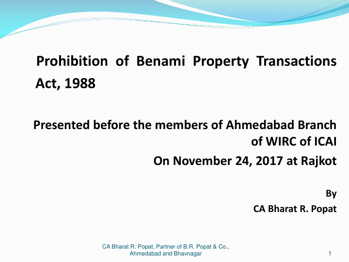 prohibition of benami property transactions act 1988