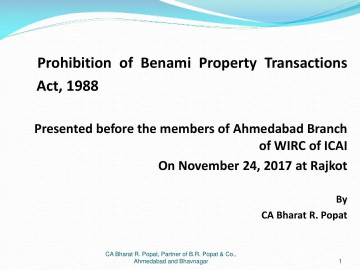prohibition of benami property transactions act 1988