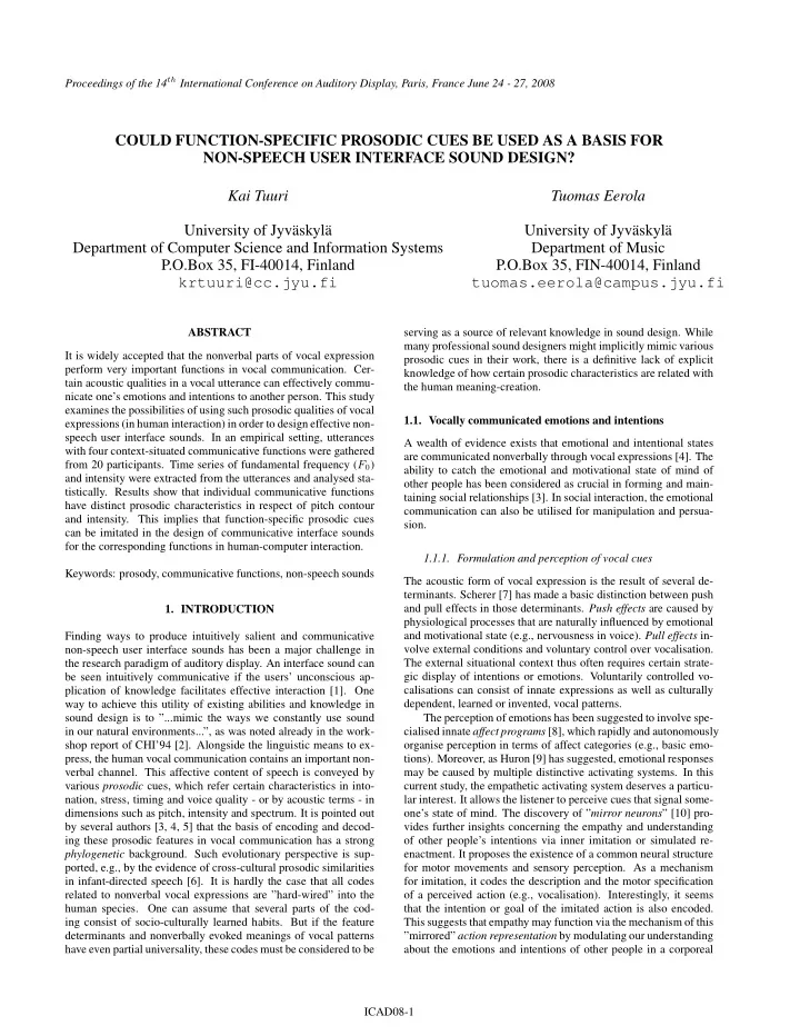 could function specific prosodic cues be used as a basis