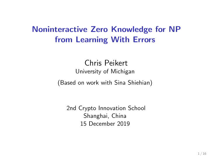 noninteractive zero knowledge for np from learning with