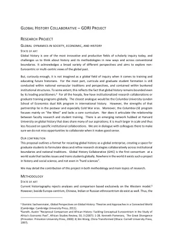 G LOBAL H ISTORY C OLLABORATIVE  GDRI P ROJECT R ESEARCH P ROJECT G LOBAL  DYNAMICS IN SOCIETY ,
