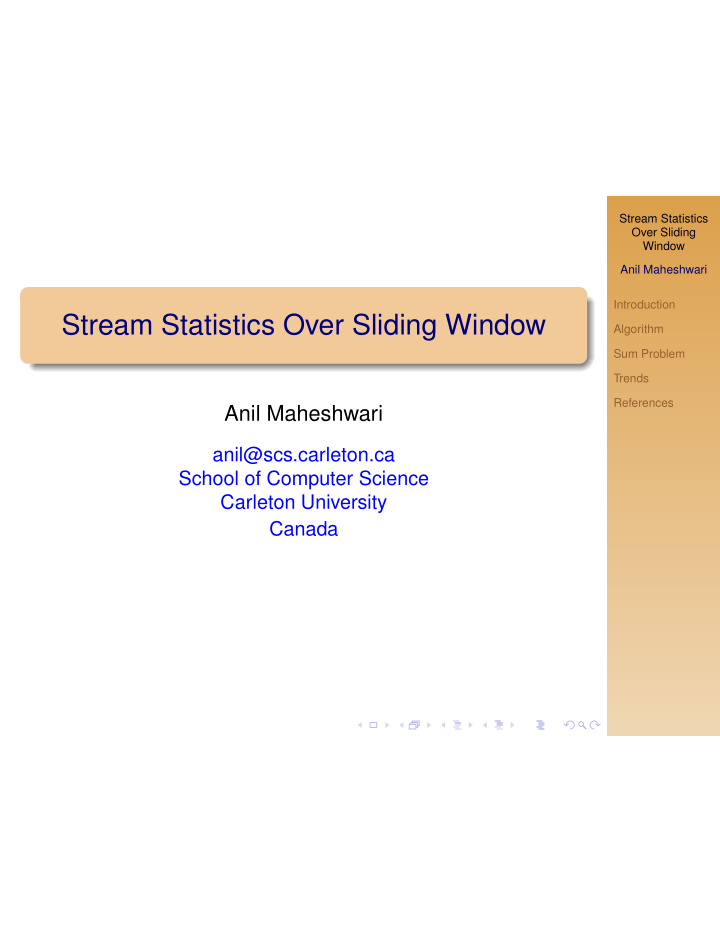 stream statistics over sliding window