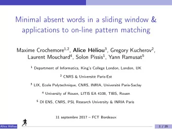 Minimal absent words in a sliding window &amp;  applications to on-line pattern matching Maxime