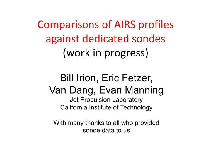 comparisons of airs profiles against dedicated sondes