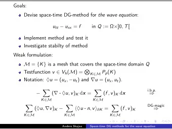 Goals: Devise space-time DG-method for the wave equation : u tt  u xx = f in Q :=   ] 0 , T