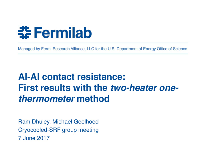 al al contact resistance first results with the two