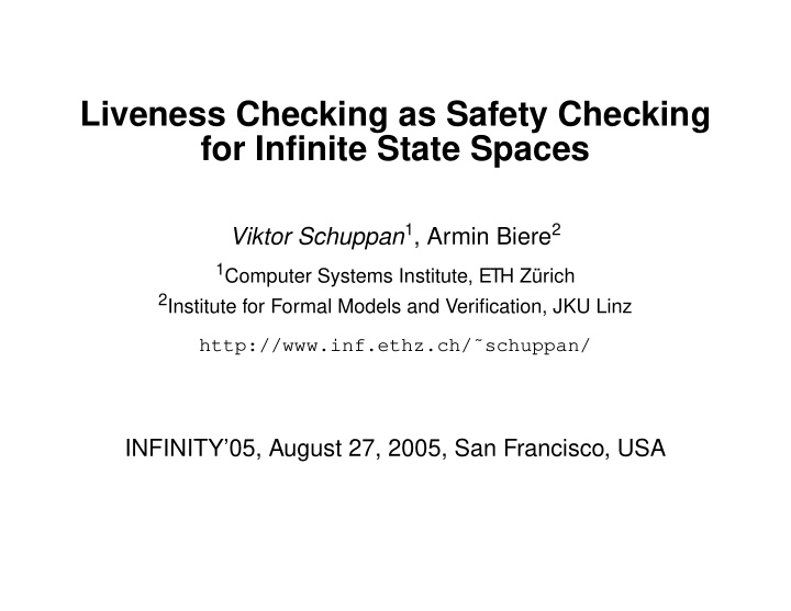 liveness checking as safety checking for infinite state
