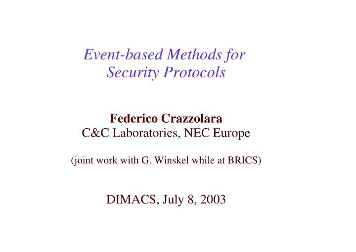 event based methods for security protocols