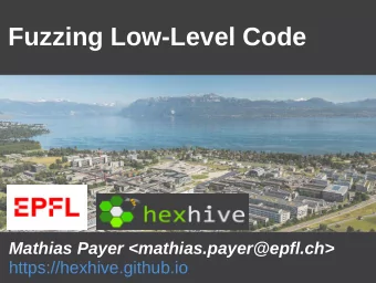 Fuzzing Low-Level Code Mathias Payer &lt;mathias.payer@epfl.ch&gt;  https://hexhive.github.io  1