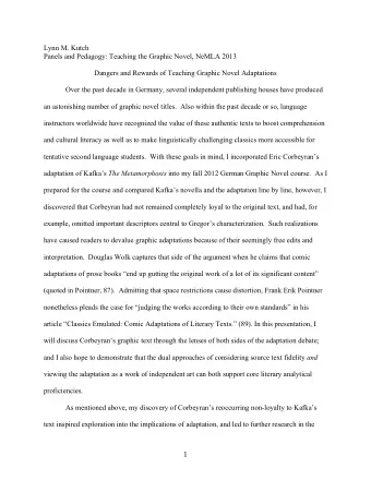 Lynn M. Kutch  Panels and Pedagogy: Teaching the Graphic Novel, NeMLA 2013  Dangers and Rewards of