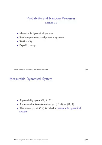 Probability and Random Processes  Lecture 11  Measurable dynamical systems  Random processes