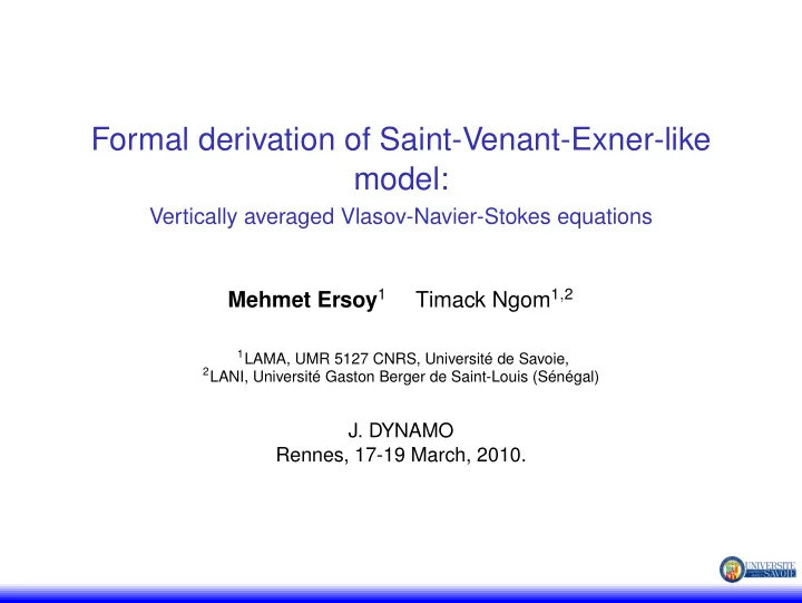 formal derivation of saint venant exner like model