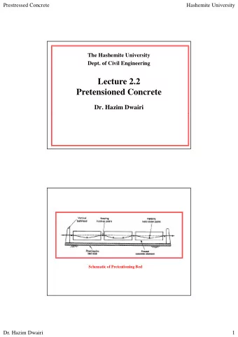 Lecture 2.2  Pretensioned Concrete  Dr. Hazim Dwairi  Schematic of Pretentioning Bed  Dr. Hazim