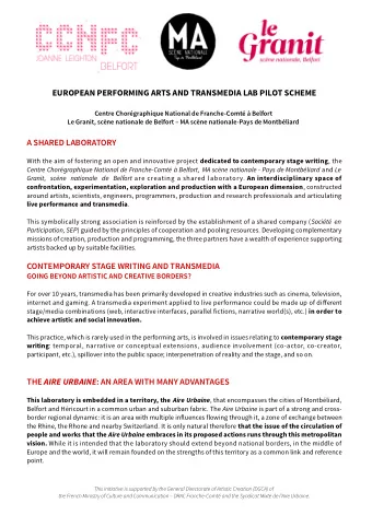 EUROPEAN PERFORMING ARTS AND TRANSMEDIA LAB PILOT SCHEME  Centre Chorgraphique National de
