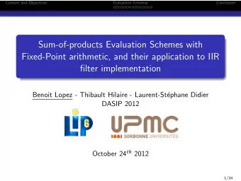 Sum-of-products Evaluation Schemes with  Fixed-Point arithmetic, and their application to IIR