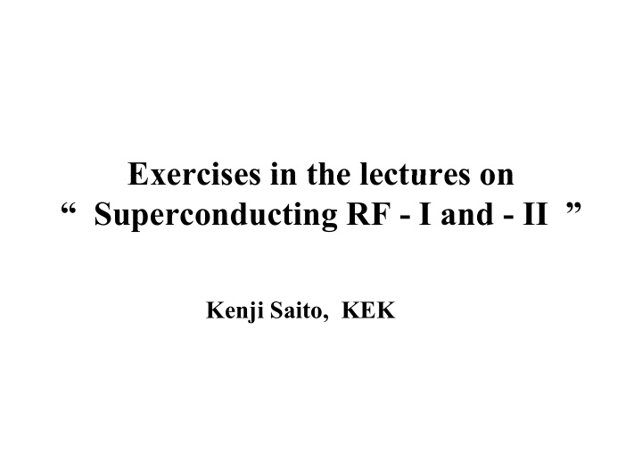 exercises in the lectures on exercises in the lectures on