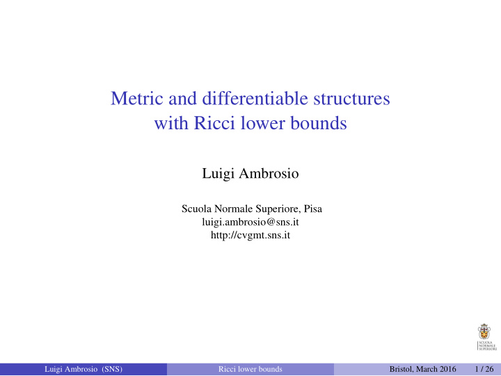 metric and differentiable structures with ricci lower