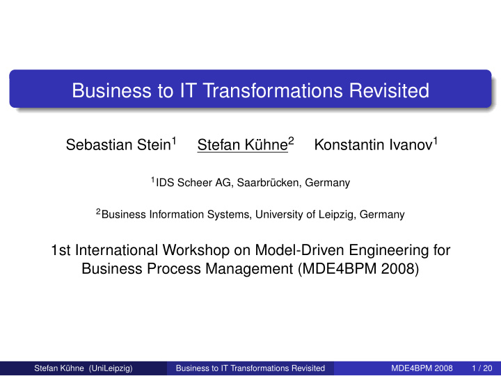 business to it transformations revisited