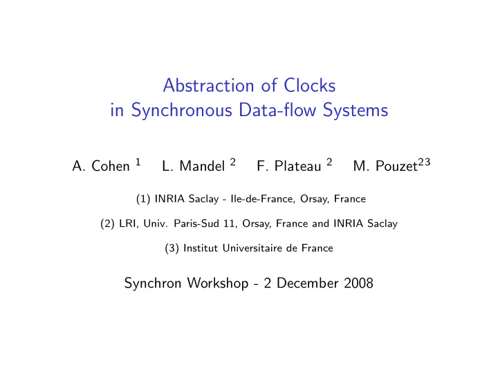 abstraction of clocks in synchronous data flow systems