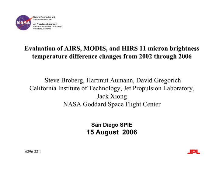 evaluation of airs modis and hirs 11 micron brightness