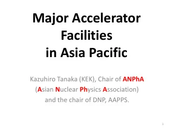 Major Accelerator  Facilities  in Asia Pacific Kazuhiro Tanaka (KEK), Chair of ANPhA ( A sian N