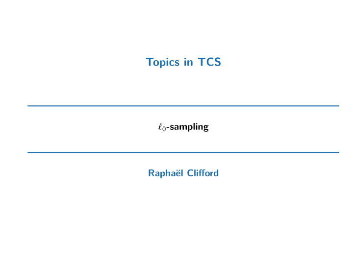 topics in tcs