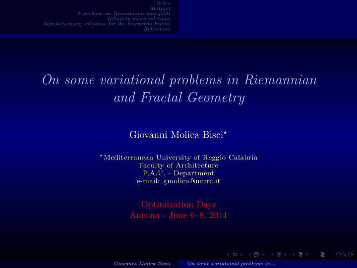 on some variational problems in riemannian and fractal