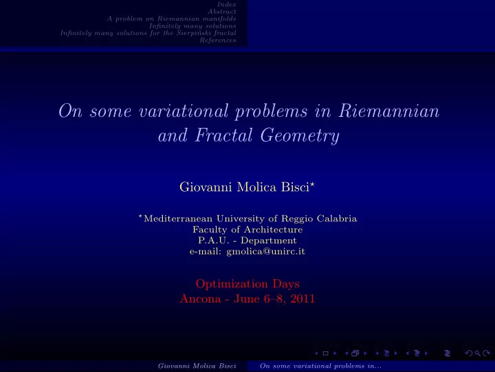on some variational problems in riemannian and fractal
