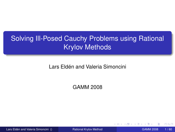 solving ill posed cauchy problems using rational krylov