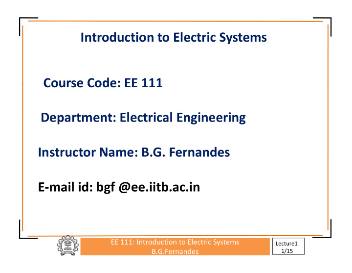 introduction to electric systems course code ee 111