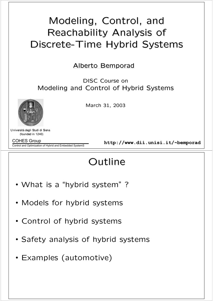 modeling control and modeling control and reachability