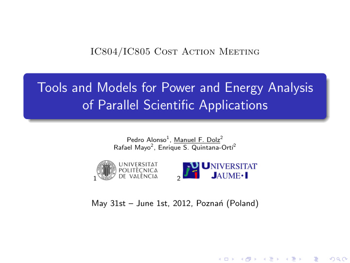 tools and models for power and energy analysis of