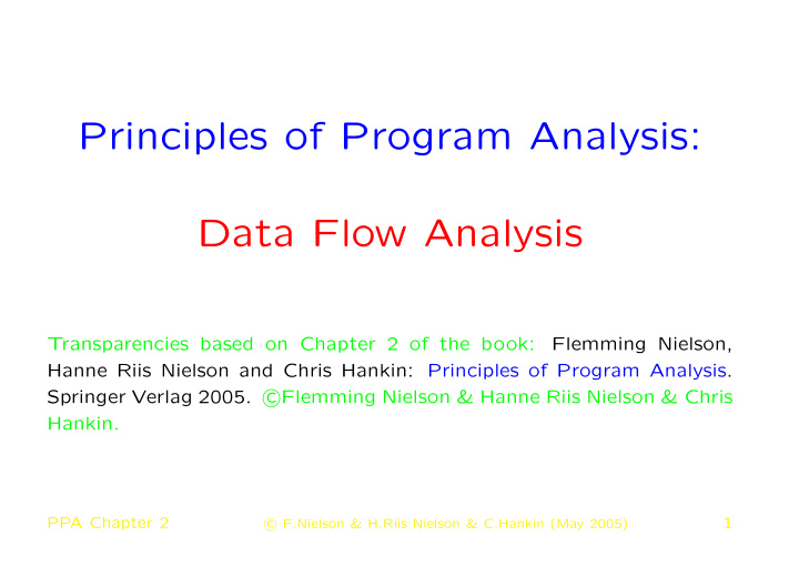 principles of program analysis data flow analysis