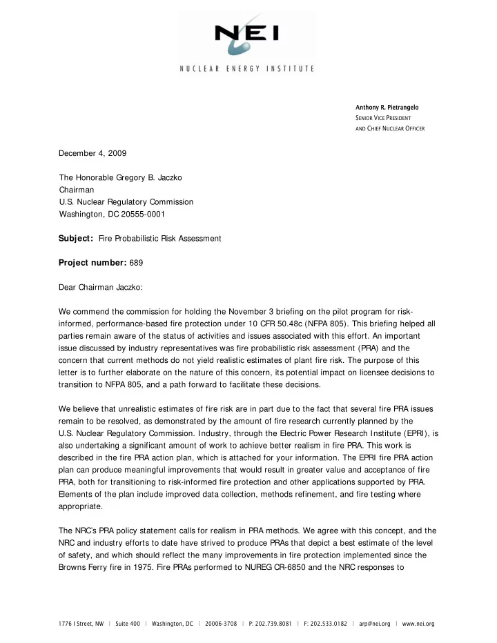 the honorable gregory b jaczko december 4 2009 page 2
